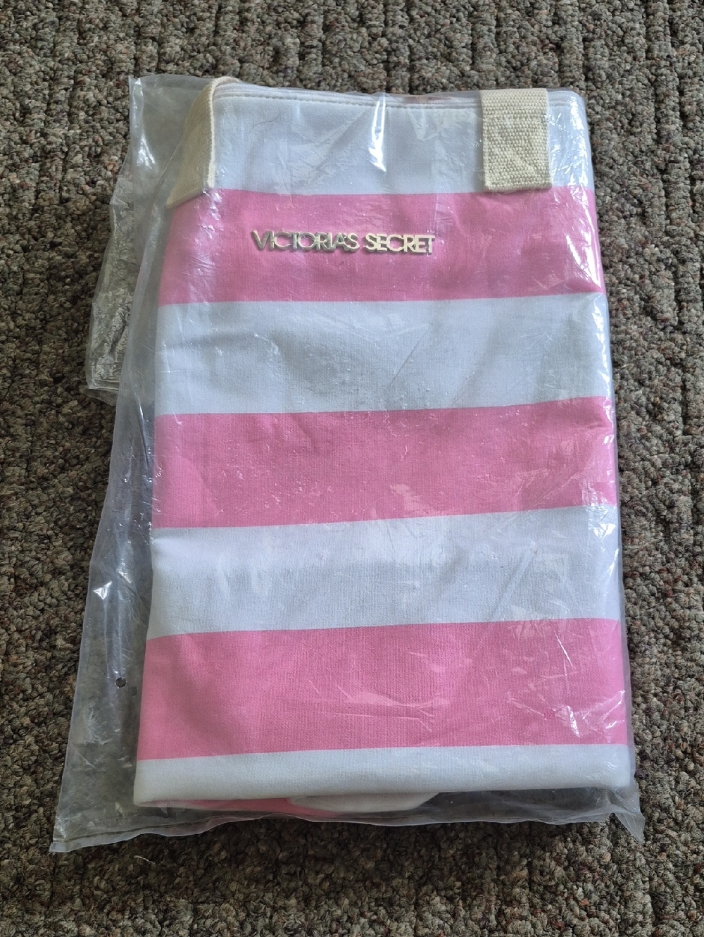 VINTAGE VICTORIA'S SECRET Pink/White Stripe Tote